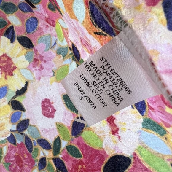 NWT Entro Pink Floral Puff Sleeve Button Front Top Scallop Trim Cotton Size S - Picture 5 of 7